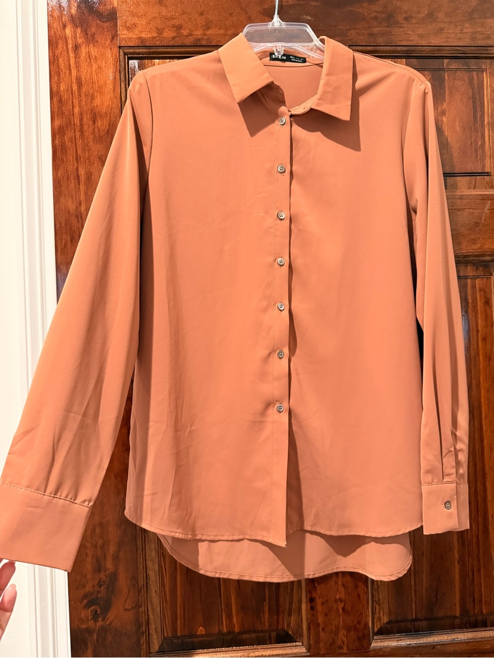 SHEIN Long Sleeve Button-Down Shirt in Peach